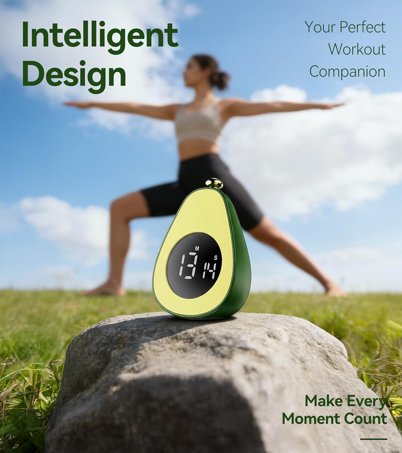Digital Visual Timer Kitchen Timer for Yoga, Exercise, 99-Minute Silent Countdown, Time Management Tool with Pause Function (Avocado)
