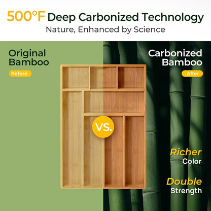 keechee Carbonized Bamboo Kitchen Drawer Organizer, 10 Slots Expandable Silverware Organizer, Utensil Holder & Cutlery Tray, 2.2" Deep for Extra Capacity, Non-Slip Feet Included