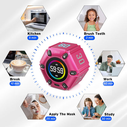 Pomodoro Timer, Magnetic Visual Timer with Flip Countdown, Silent & Alarm, Tools for Anyone, Cube Digital Timer for for Work, Kitchen Cooking, Study, 3/5/10/25/30/60min & Custom Countdown - Turquoise