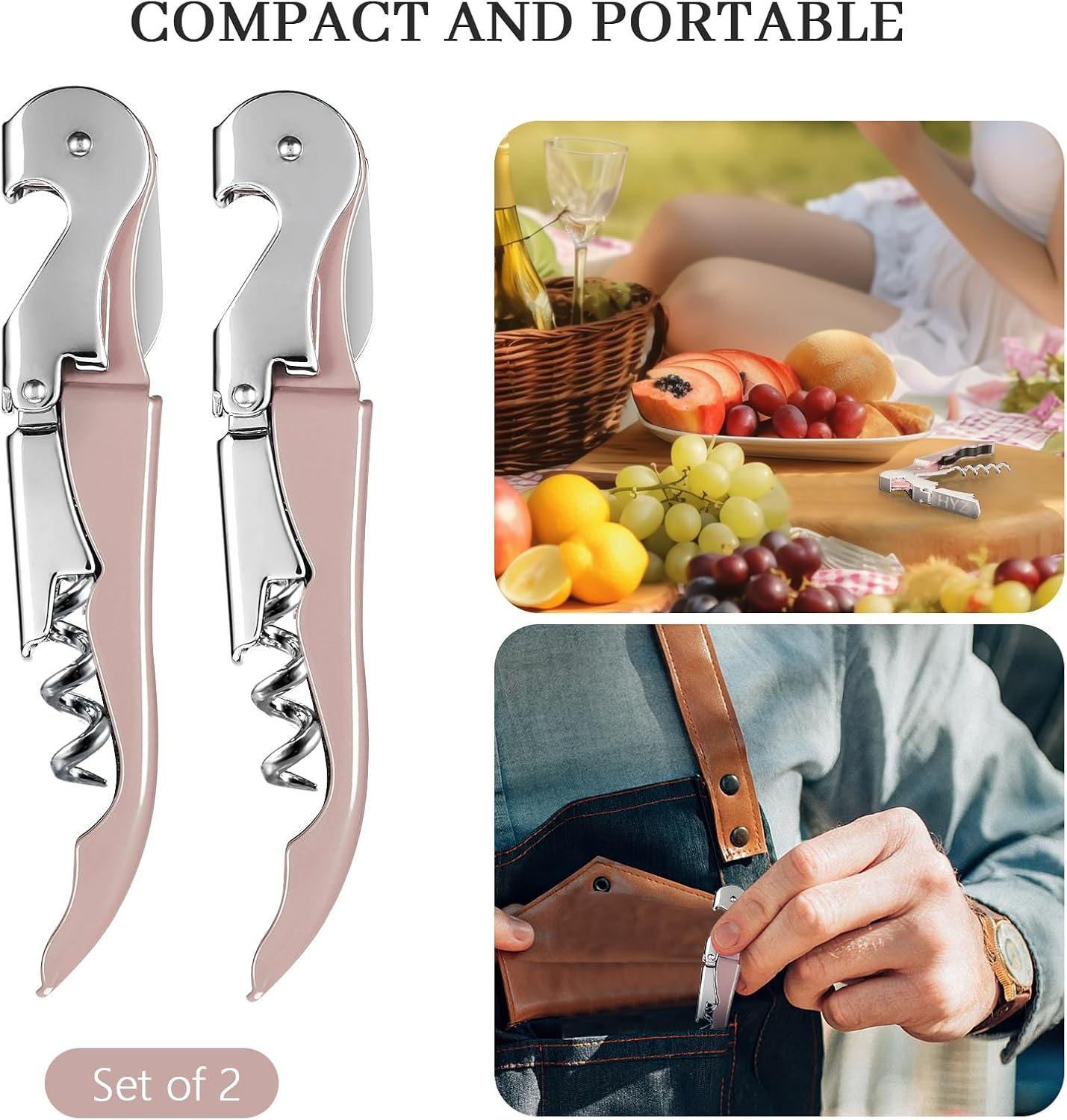 HYZ 2-Pack Wine Opener Waiter Corkscrew, Professional Wine Key for Servers, Bartender, with Foil Cutter, Manual Wine Bottle Opener Double Hinged (Black)