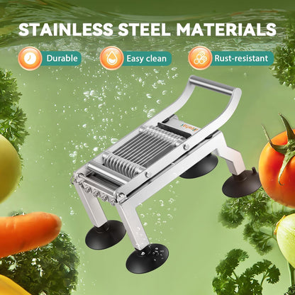 Newhai Commercial Tomato Slicer 0.4”/10mm Thickness Manual Tomato Cucumber Onion Ham Egg Cutter Heavy Duty Stainless Steel Slicer Tool with 4 Suction Cups for Restaurant Home Use