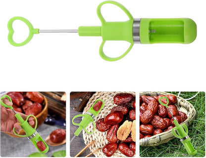 Generic Fruit Pitter Tool Fruit Core Remover Multifunctional Stainless Steel Cherry Core Remover with Long Handle for Kitchen and Home Use, Light Green