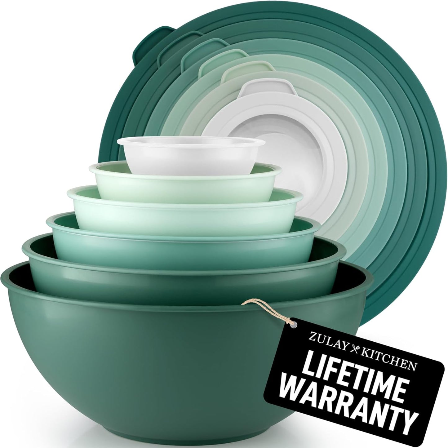 Zulay Kitchen 12 Piece Plastic Mixing Bowls with Lids Set - Leak-Proof Microwave & Freezer Safe Stackable Mixing Bowl Set for Preparing, Serving and Storing - Non-Slip Large Nesting Bowls (Blue Ombre)