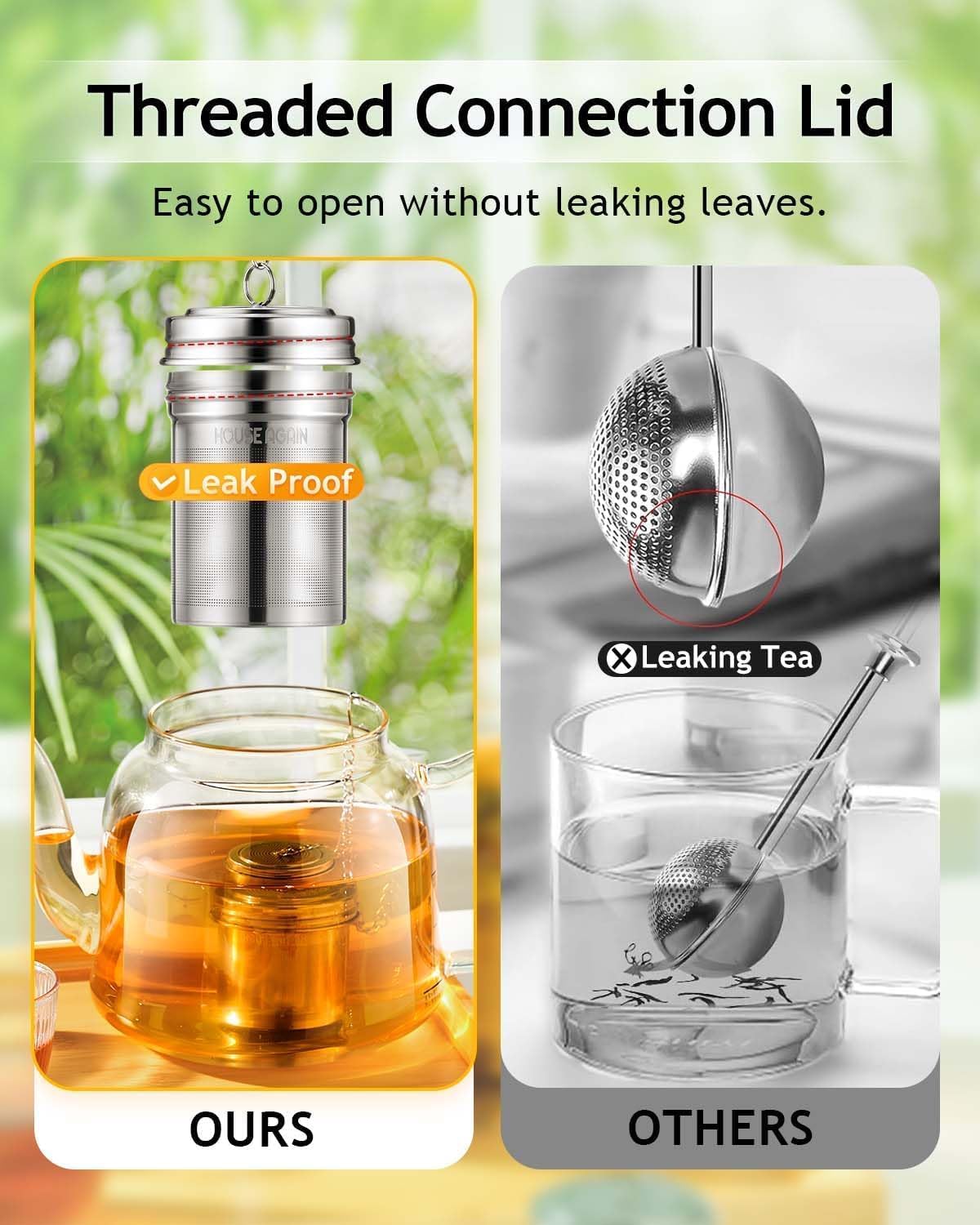 House Again Large Tea Infuser, Extra Fine Mesh Tea Strainers for Loose Tea, 18/8 Stainless Steel Tea Strainer with Extended Chain Hook, Tea Steeper for Brew Tea, Spices & Seasonings, for Multi Cups