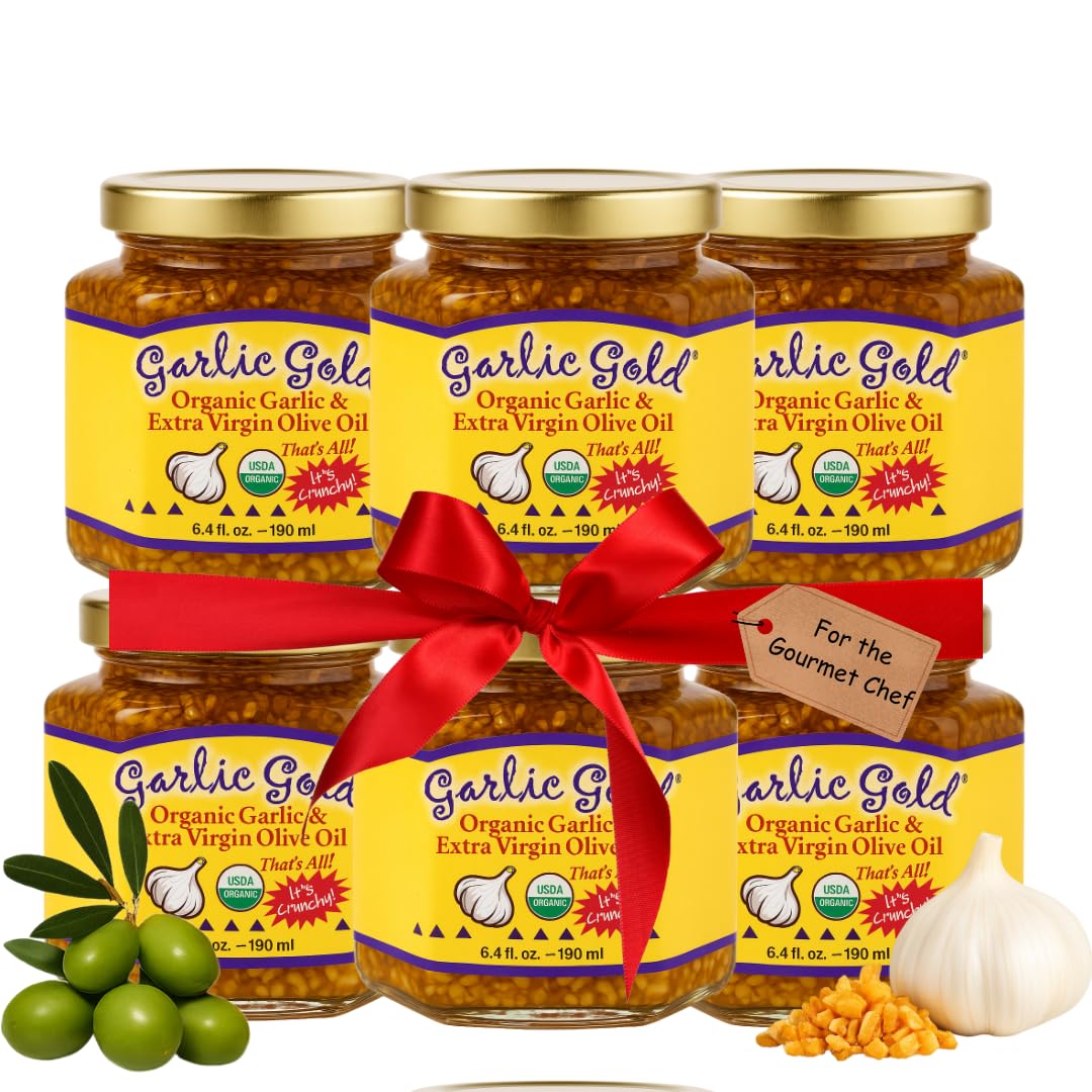 Garlic Gold Toasted Granules in Extra Virgin Olive Oil, USDA Organic Certified Minced Garlic, Sodium Free, Non GMO & Vegan, Keto & Paleo Friendly (6.4 Oz, 2 Pack)
