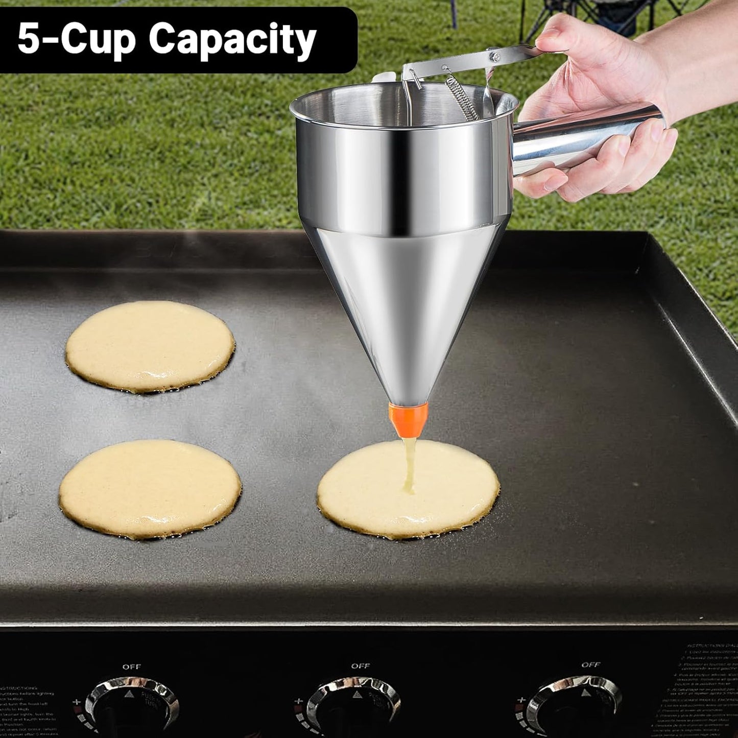 Choxila 7 Piece Griddle Breakfast Kit for Blackstone, Griddle Accessories Set - Includes Pancake Batter Dispenser, Bacon Press, Egg Rings, Basting Brush