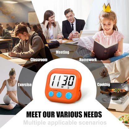 2 Pack Digital Kitchen Timer for Cooking Big Digits Loud Alarm Magnetic Backing Stand Cooking Timers for Baking White