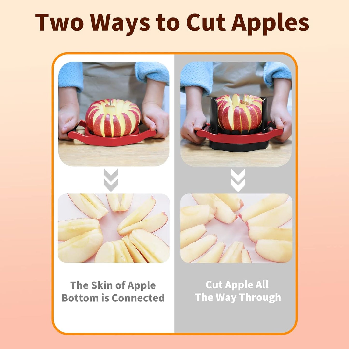 OOKUU Extra-Large Apple Slicer & Corer – 16-Blade Heavy Duty Stainless Steel Apple Cutter, Safe & Quick Apple Divider for Apples, Pears & More, with Clear Catch Bowl