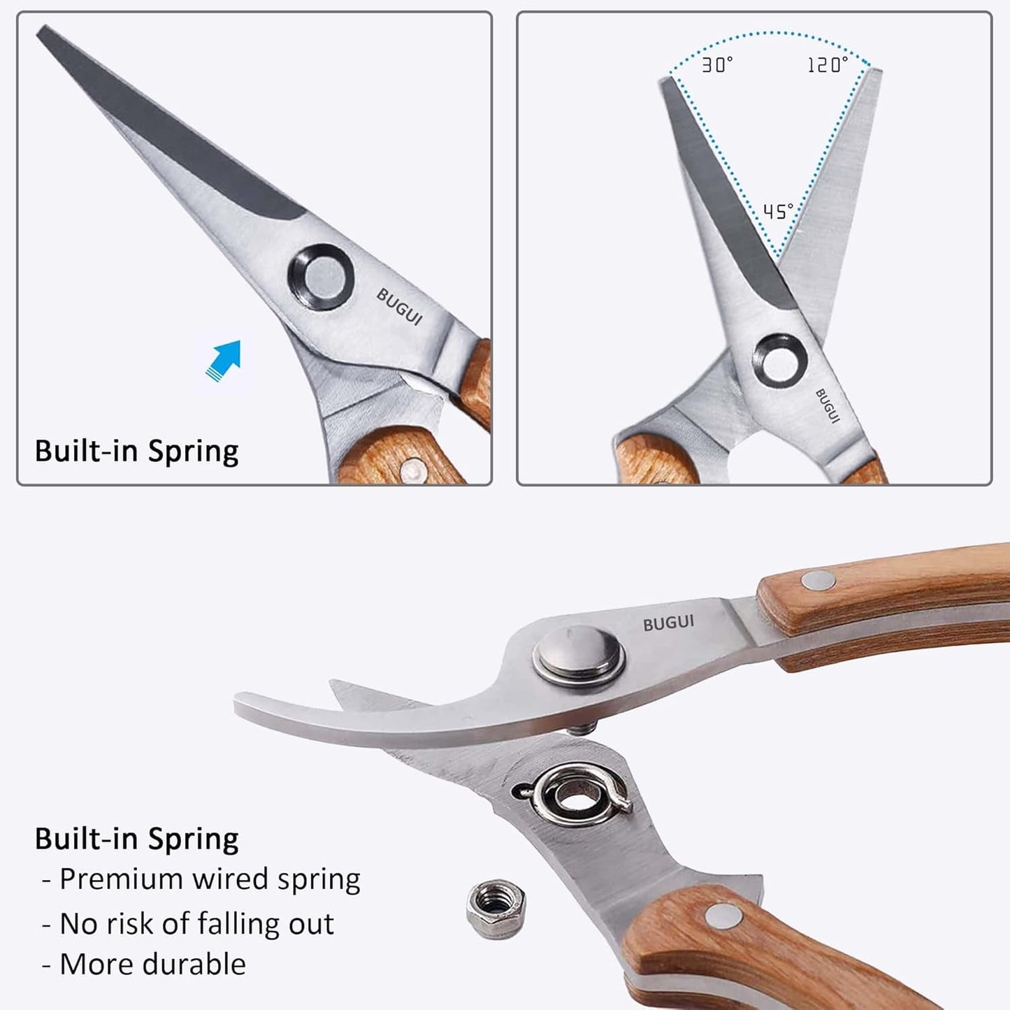 BUGUI Garden Shears Set of 2, Includes 1 Bypass Pruning Shears and 1 Straight Blade Garden Scissors, Sharp, Lightweight