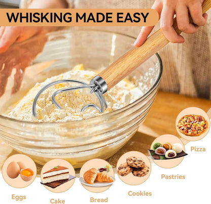 TEEVEA Danish Dough Whisk Stainless Steel for Sourdough Pizza and Bread Baking