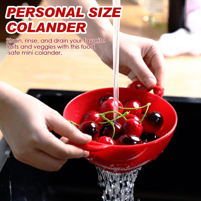 Baderke 4 Pack Mini Colander for Kitchen Plastic Berry Strainer with Double Handles 7.5 x 6 x 3 Inch Small Colander Strainer for Fruits Vegetables Food (Green, Purple, Red, Lemon Yellow)