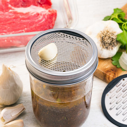 Microplane 2-Piece Ultimate Mason Jar Lid Grater Set, Fine & Ribbon Stainless Steel Blades, Fits Wide Mouth Canning Jars, Shaker Holes, Zester & Cheese/Spice Grater, Handheld Stainless Steel Rasp