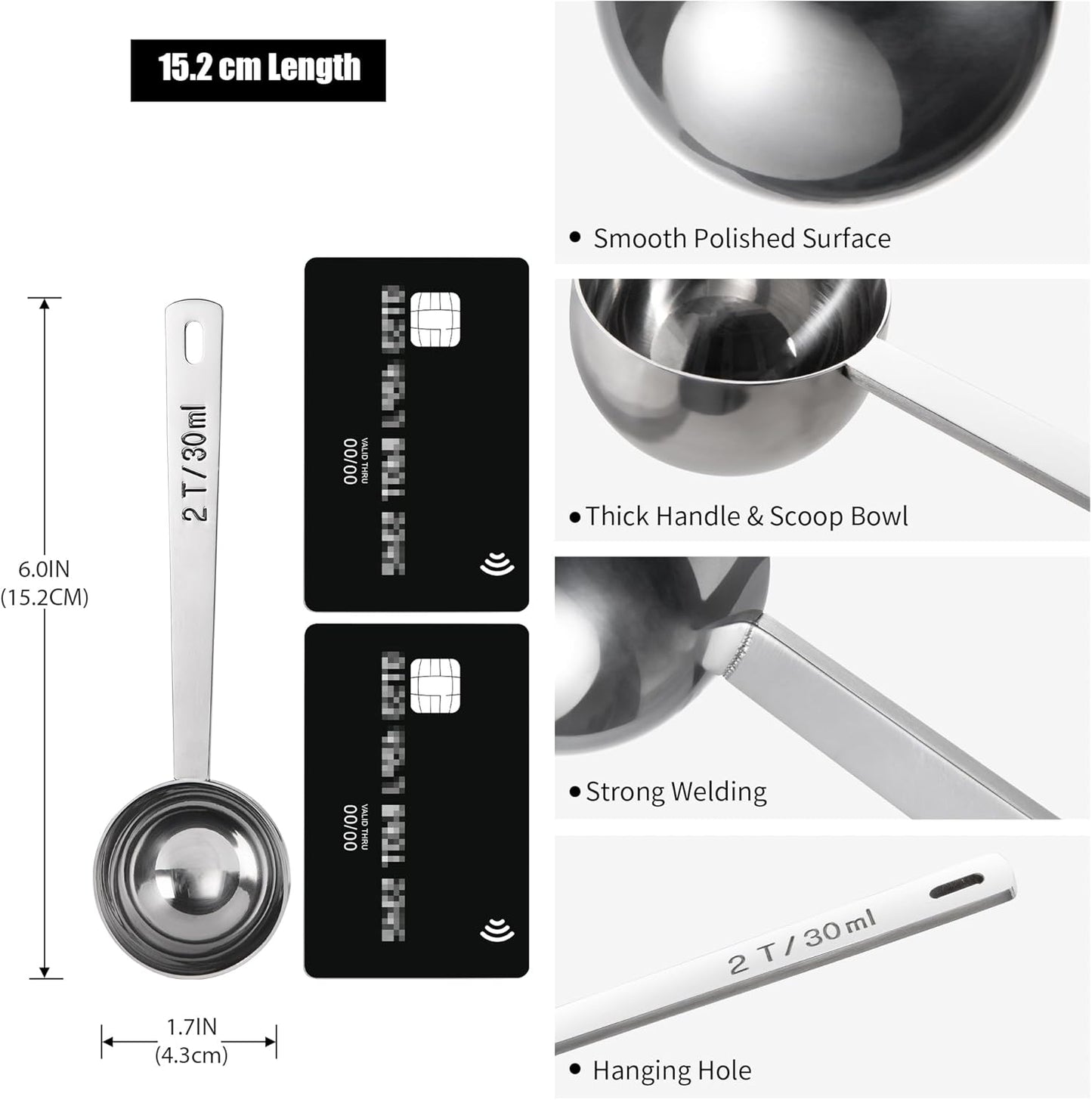 18/8 Stainless Steel Coffee Scoop, Doosu Food-Grade Metal Measuring Spoon with 6.9in Long Handle, Tablespoon Scooper for Coffee Beans, Ground Coffee, Espresso, Protein Powders, Tea, Sugar (1 Tbsp)