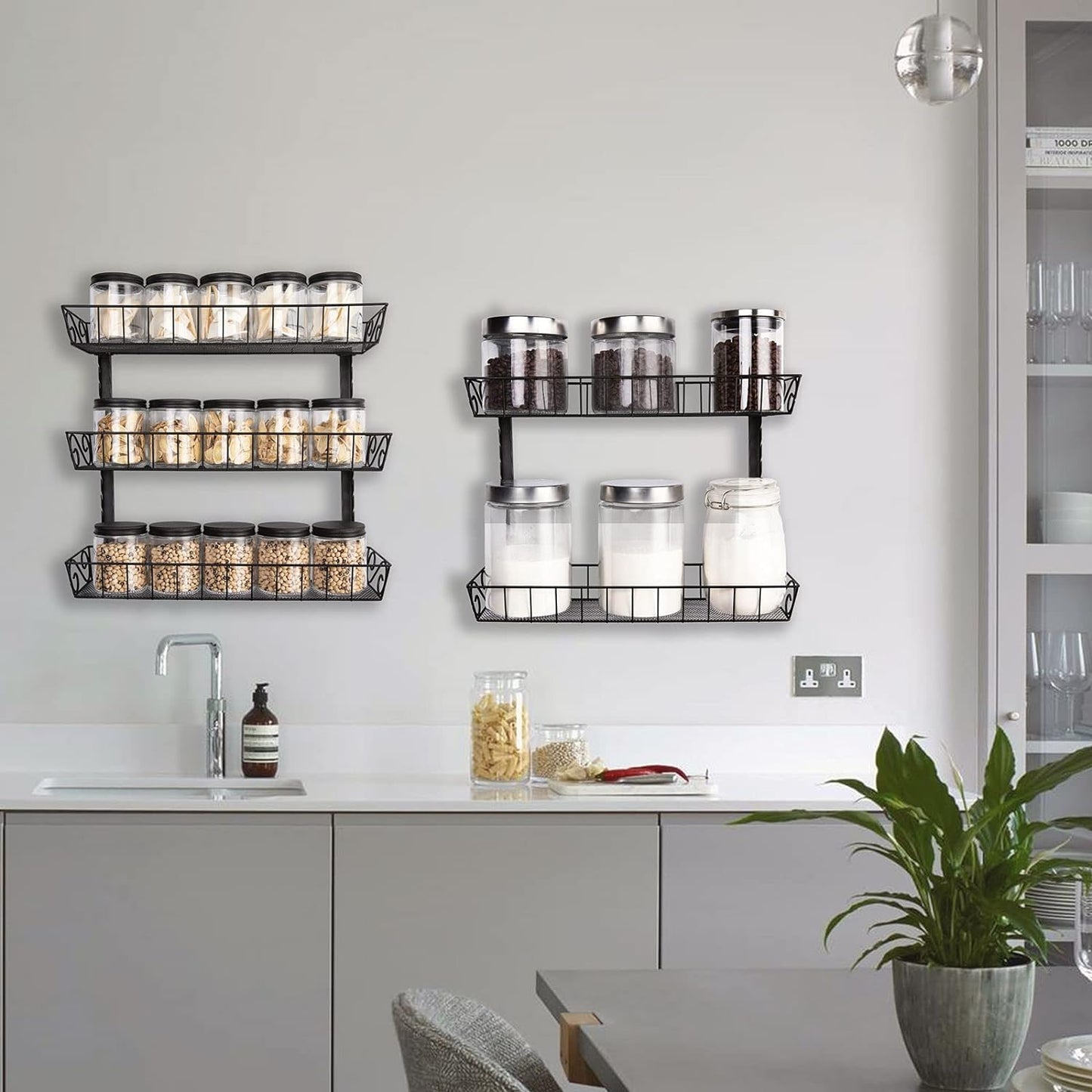 SWOMMOLY Adjustable Wall Mount Spice Rack Organizer, 12-Tier Dual-use (Multi-use) Hanging Spice Shelf Storage for Kitchen Pantry Cabinet Door, Seasoning Holder Organizer, Black