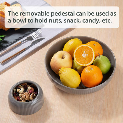 Ceramic Fruit Bowl with Draining Holes, 10" Large Fruit Basket with Multifunctional Removable Pedestal, Decorative Fruit Bowl for Table Countertop, Fruit and Vegetable Holder, Grey