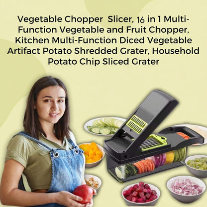 16-in-1 Mandoline Veggie Chopper dicer Cutter Slicer Julienne Slicer Salad Maker Multifuctional Vegetable chopper Cheese Grater Food Prep Tool Kitchen Gadget 8 interchangeble blades