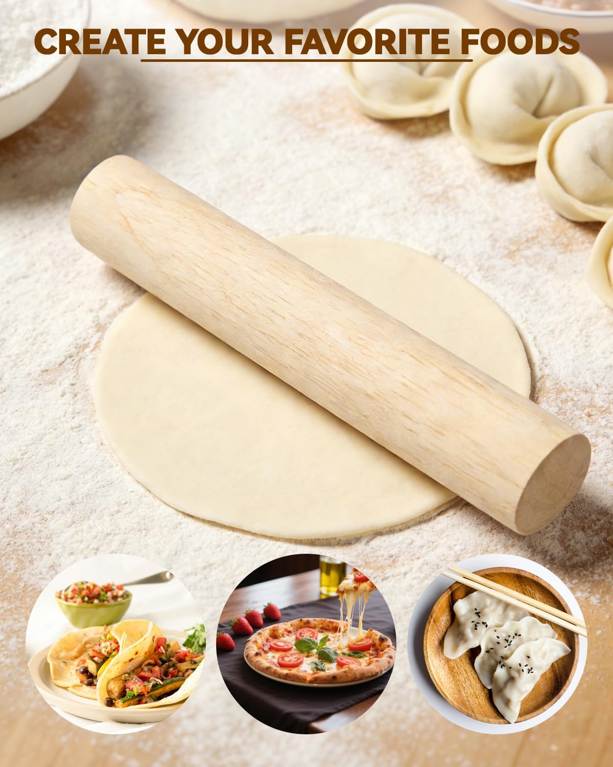 6 Inch Small Wooden Rolling Pin, 4 PCS Dumpling Dough Roller Wooden Mini Rolling Pins, Wooden Rolling Pin Set for Fondant, Pasta, Bread, Pastry, Cookies, Pizza, Pie Kitchen Utensil Tool