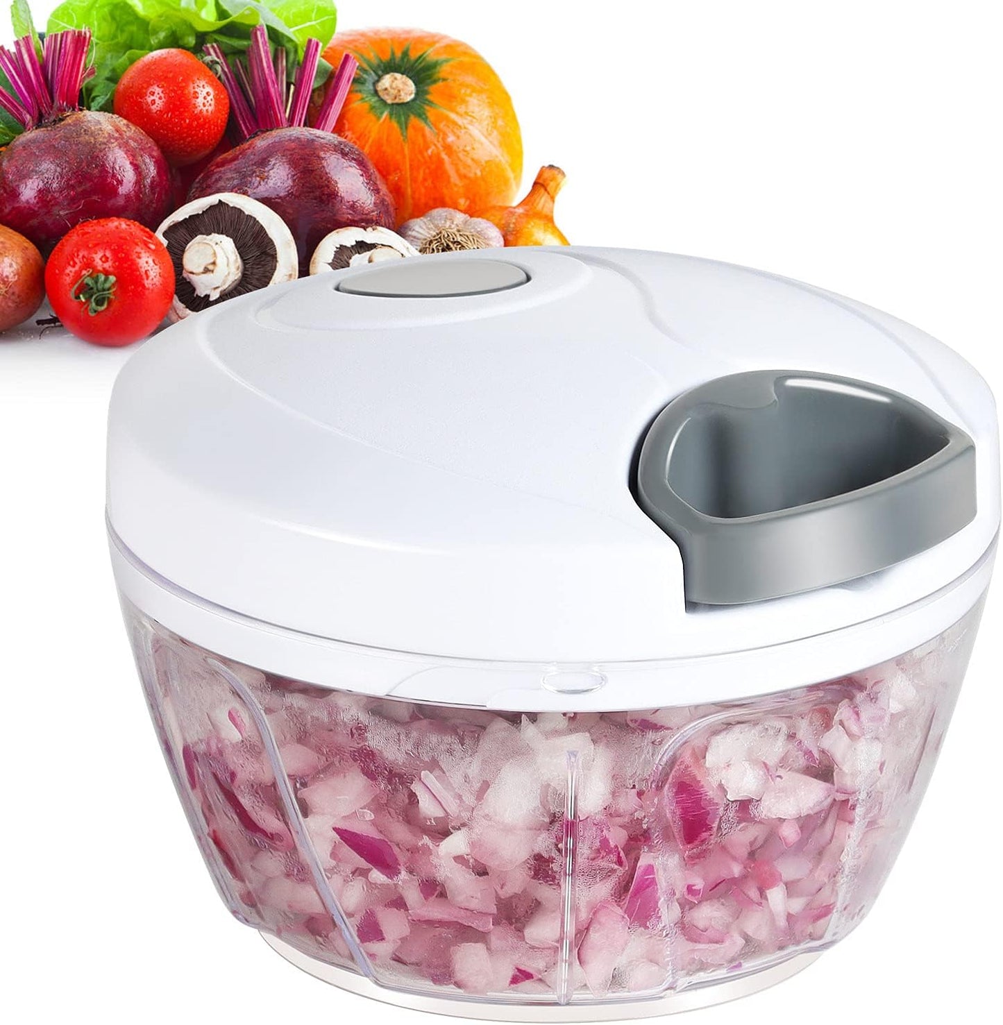 Ourokhome Manual Food Processor Vegetable Chopper, Portable Hand Pull String Garlic Mincer Onion Cutter for Veggies, Ginger, Fruits, Nuts, Herbs, etc., 500ml, Deep Blue