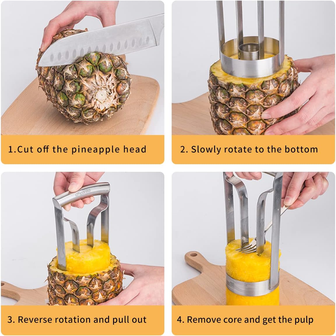 Choxila Pineapple Corer Large Stainless Steel Pineapple Corer Peeler Pineapple Cutter Fruit tool Easy Kitchen Tool - Large（4inch+）