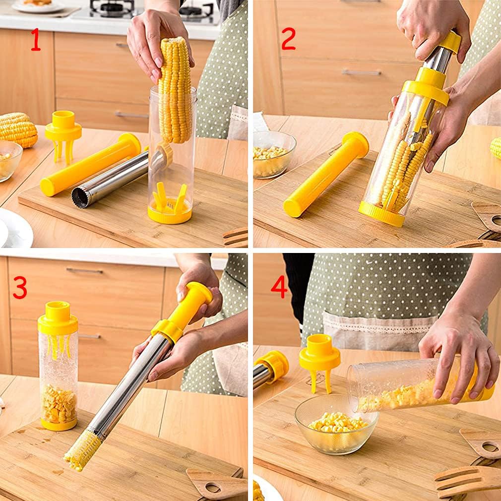 Safer Corn Thresher,Quick Corn Stripper,Stainless Steel Corn Cob Remover Cutter Corn Peeler,Removing Fresh Corn Kernels Tool,Manual Corn Threshing No Splatters,Practical Kitchen Gadgets,10.5 inch