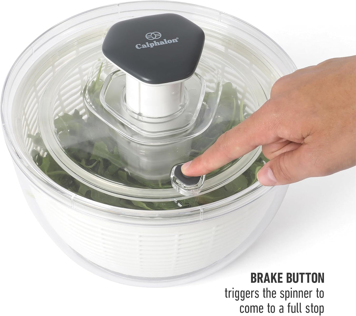 Calphalon Aero 6.3-Qt Stainless Steel Salad Spinner, Fruit & Vegetable Washer Bowl with Strainer Basket for Washing Lettuce, Spinach, Herbs & Fresh Produce