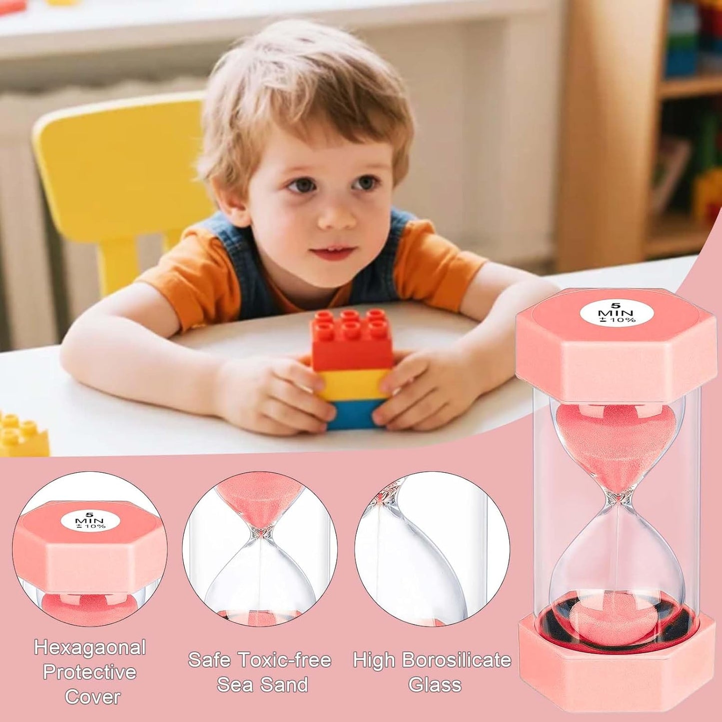 5 Minute Hourglass Sand Timer, Plastic Hexagon Hourglass Sand Clock 5 Min, Reloj De Arena 5 Minutos,Unbreakable Green Hour Glass Sandglass for Classroom Games Kitchen (Green)