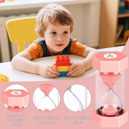 5 Minute Hourglass Sand Timer, Plastic Hexagon Hourglass Sand Clock 5 Min, Reloj De Arena 5 Minutos,Unbreakable Green Hour Glass Sandglass for Classroom Games Kitchen (Green)
