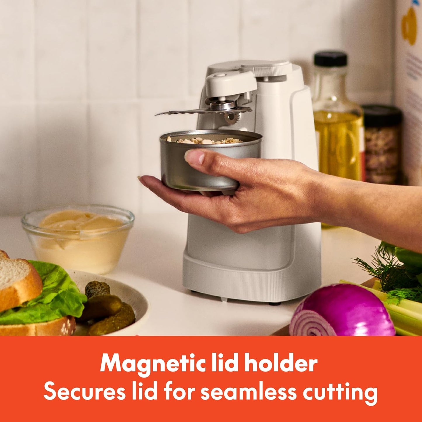 bella Electric Can Opener and Knife Sharpener, Removable Cutting Lever, Cord Storage, Stainless Steel Blade, Sage