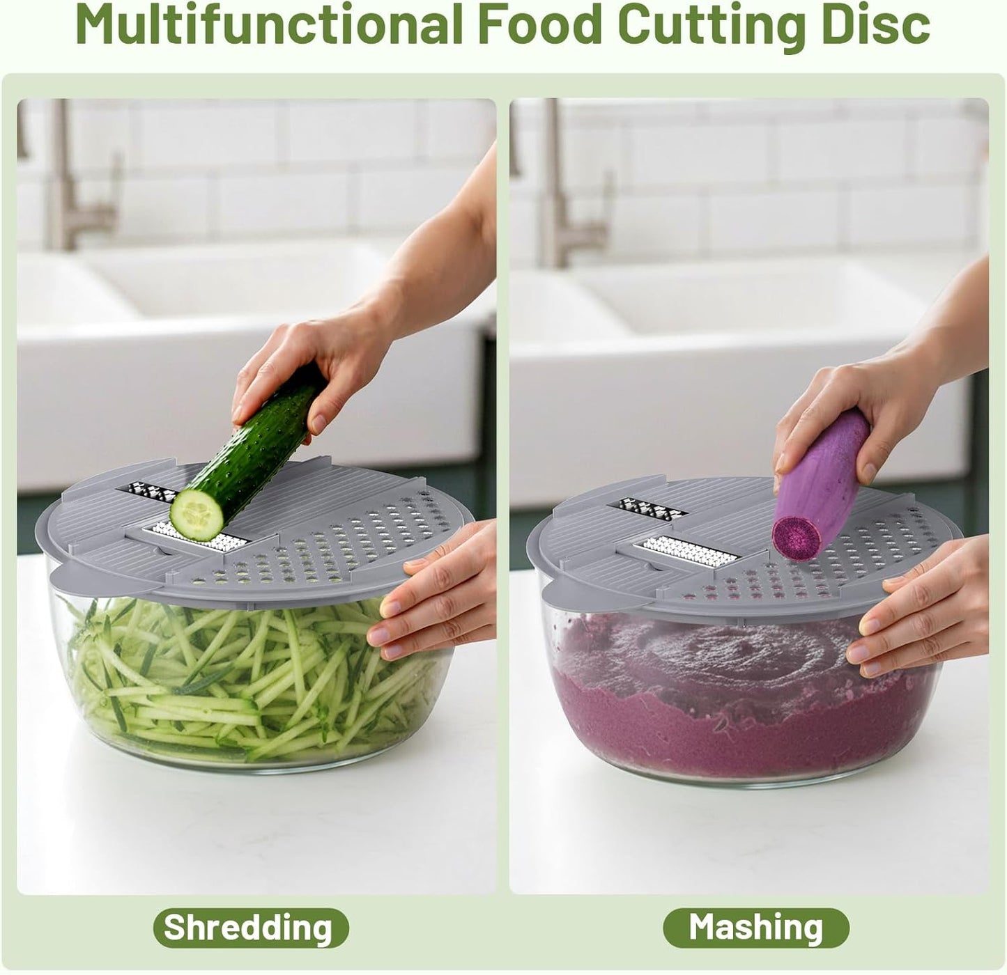 Salad Spinner, 5.3 QT Lettuce Spinner with Strainer, Fruit Cleaner with 4 Replaceable Blade for Shredding, Slicing and Pureeing, Salad Washer & Dryer for Quick Washing (Green)