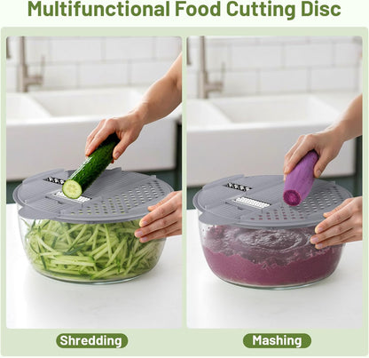 Salad Spinner, 5.3 QT Lettuce Spinner with Strainer, Fruit Cleaner with 4 Replaceable Blade for Shredding, Slicing and Pureeing, Salad Washer & Dryer for Quick Washing (Green)