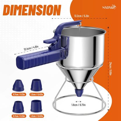 40oz Pancake Batter Dispenser, Stainless Steel Cake Dispenser with Stand, Great for Pancakes, Cupcake, Waffle or Any Baked Goods, Durable, Leak-Free, Space Gray