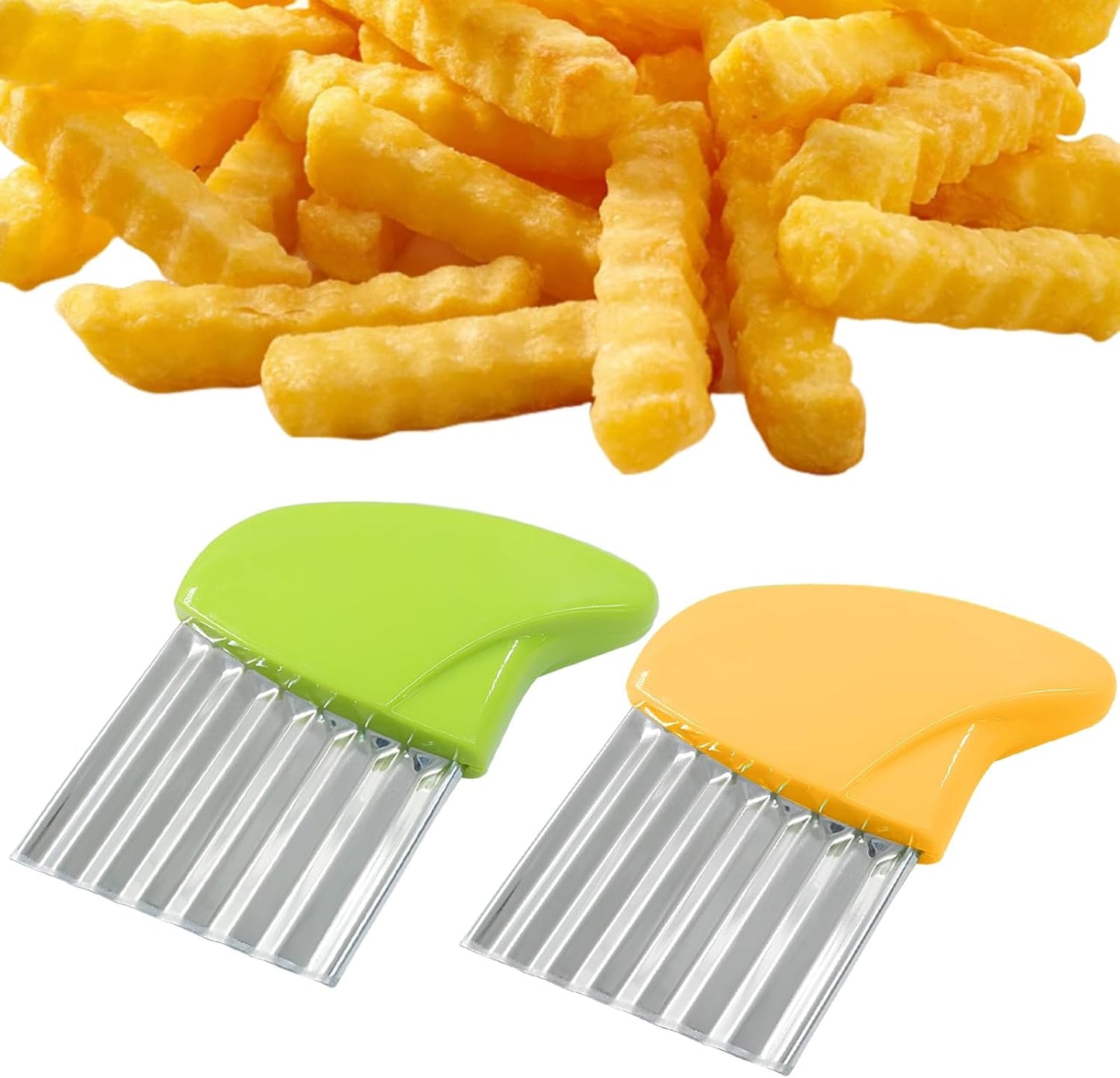 Crinkle Cutter for Veggies & Potatoes - Heavy Duty Stainless Steel Wave Knife & French Fry Slicer Crinkle Cutting Tools with Comfortable Handles for Carrots, Onions, and Fruits