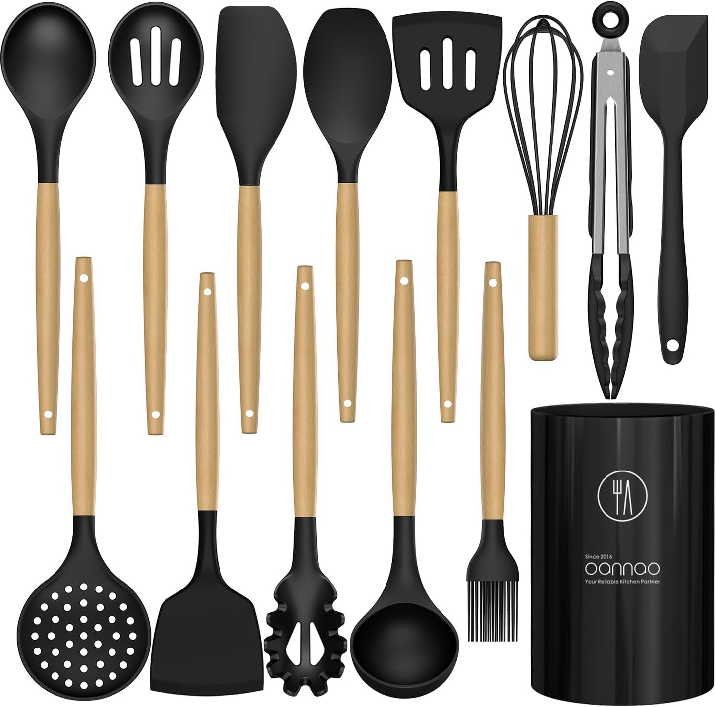 oannao Silicone Cooking Utensils Kitchen Utensil Set - 446°F Heat Resistant Silicone Kitchen Utensils Set, Spatula,Turner Tongs, Spoon, Whisk,Kitchen Gadgets for Nonstick Cookware, BPA Free (Gray)