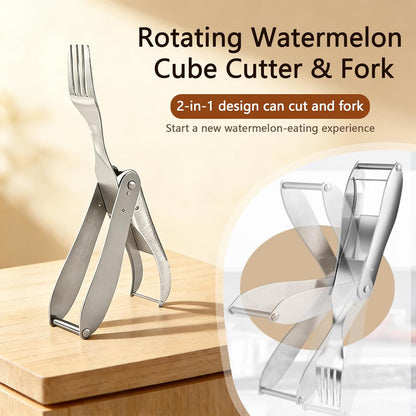 Watermelon Cutter, 2-in-1 Stainless Steel Fruit Cutter, Dual Head Watermelon Fork Slicer Tool, Summer Fruit Cutting Kitchen Gadget for Home (Round-2PCS)