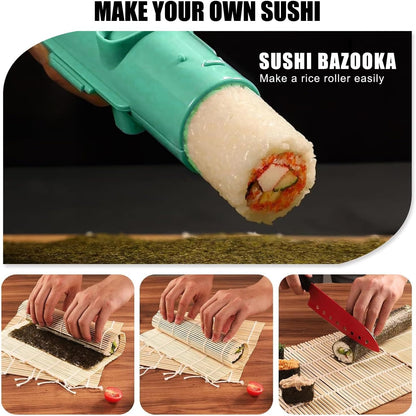SmileTools Sushi Making Kit, 22pcs Roller Maker for Beginners With Guide Book, Bazooka, Knife, Mat, Avocado Slicer, Chopsticks, Sauce Dishes & More - Sushi Lover's Gift