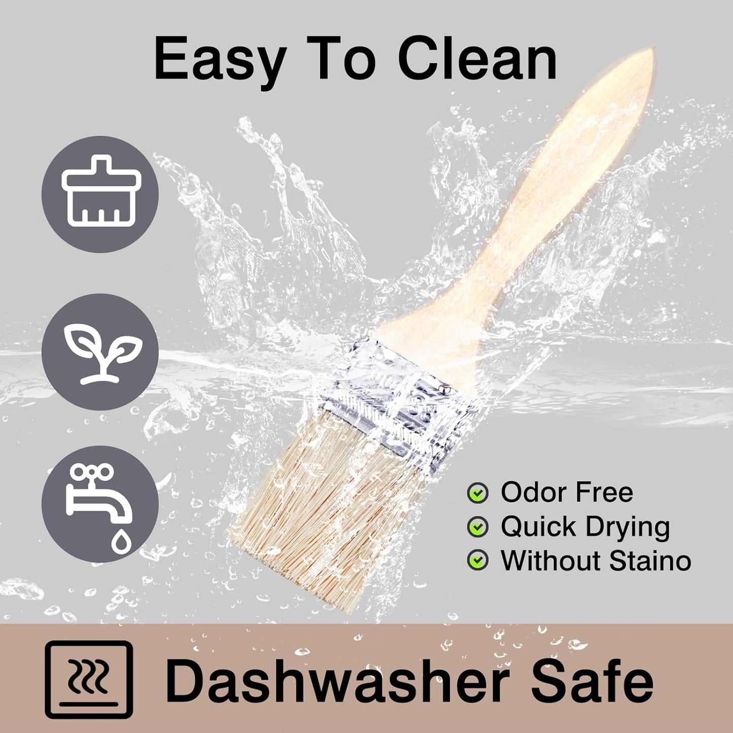 2-Pack Pastry Brushes, 1.5-Inch Flat Bristle Baking Brushes with Wooden Handles and Metal Ferrules – Ideal for Glazing & Coating (Beige)