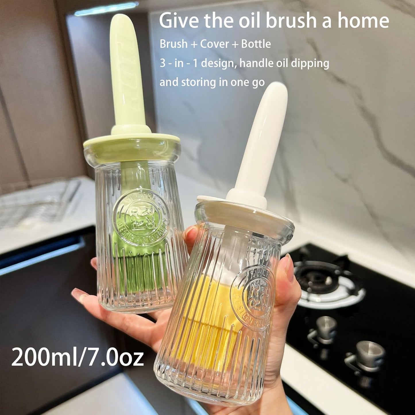 Food Grade Silicone Basting Brush with Integrated Oil Bottle - Heat Resistant, Household Kitchen Use for Pancake, Grilling & Barbecue (Green)