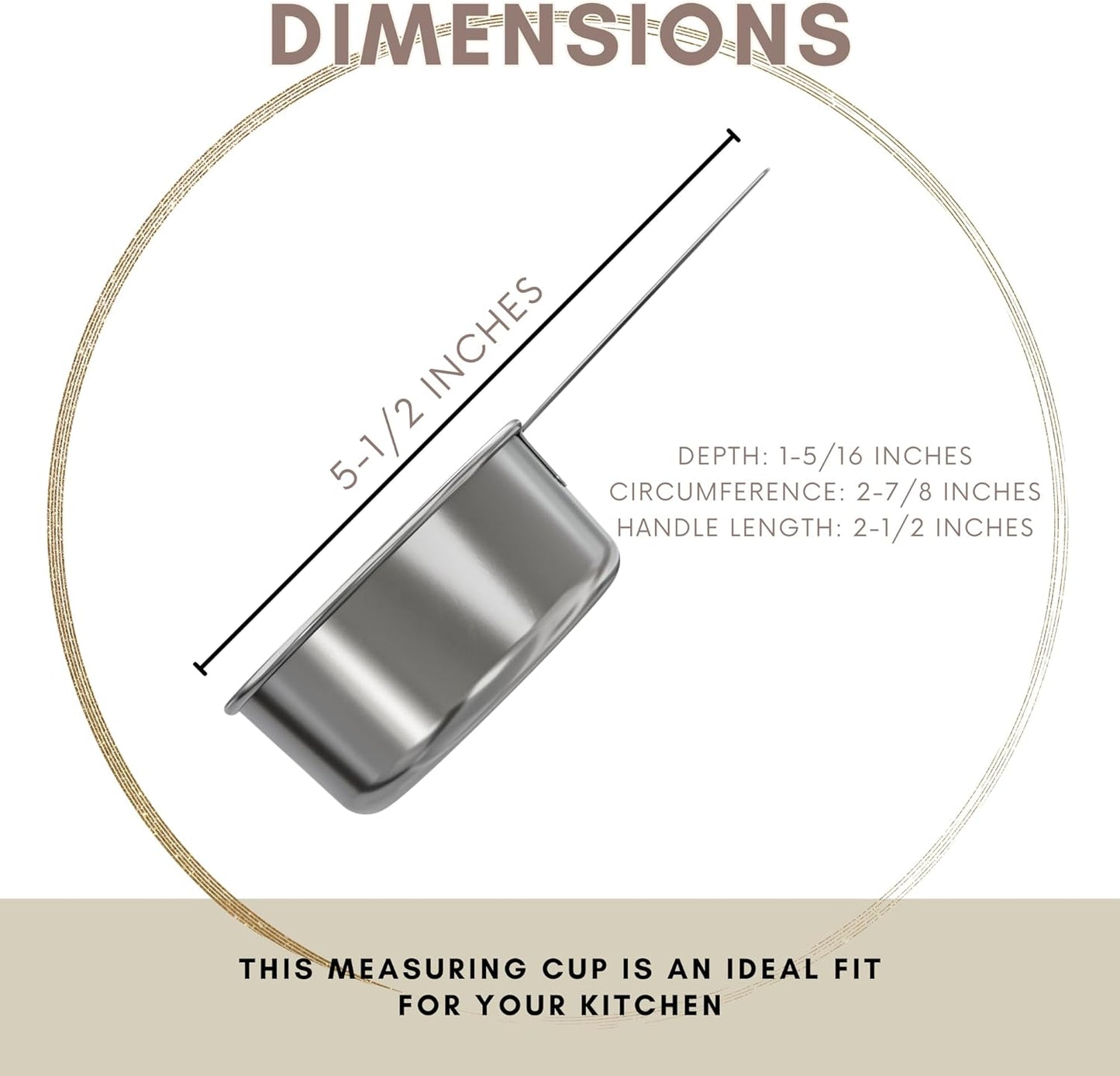 1/8 Cup Stainless Steel Measuring Cup | Sturdy Metal 30 ml | 30 cc | 1 oz | Single Cup for Wet and Dry Ingredients | Great for use as 1/8 Cup Coffee Scoop - 1 PK
