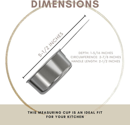 1/8 Cup Stainless Steel Measuring Cup | Sturdy Metal 30 ml | 30 cc | 1 oz | Single Cup for Wet and Dry Ingredients | Great for use as 1/8 Cup Coffee Scoop - 1 PK