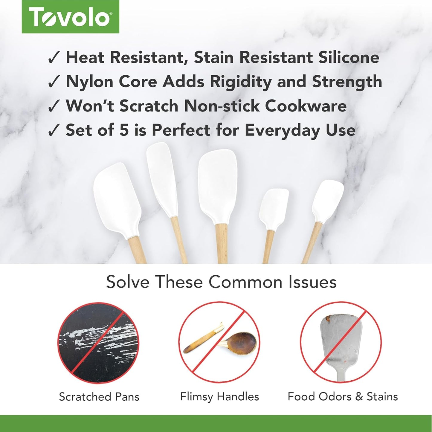 Tovolo Silicone Spatula with Wooden Handle Set of 5 Piece Silicone Kitchen Utensil Set Spoonula Jar Scraper Mini Spatula and Spoonula for Cooking Baking Mixing Folding Black Cookware Set