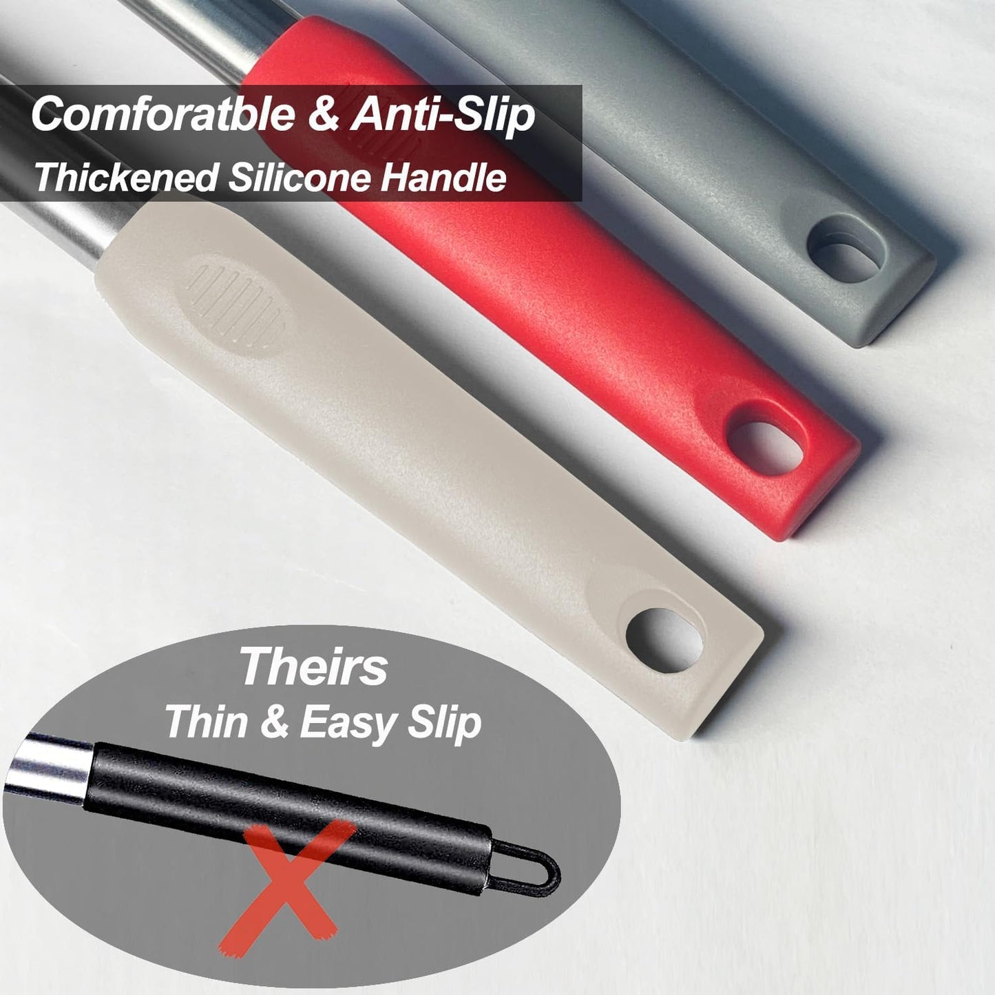 2 Pack Spatulas, Solid & Slotted Silicone Spatula Set, Stainless Steel Handle Coated with Silicone, Non Stick Turners, Heat Resistant Rubber Spatulas for Fish, Eggs, Pancakes, WOK, Black