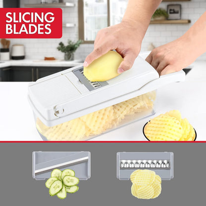 Ourokhome Vegetable Chopper Onion Cutter, 14 in 1 Professional Mandolin Slicer for Kitchen, Multifunctional Food Chopper for Potato, Tomato, Veggie with Strainer Basket, 10 Blades, Gray