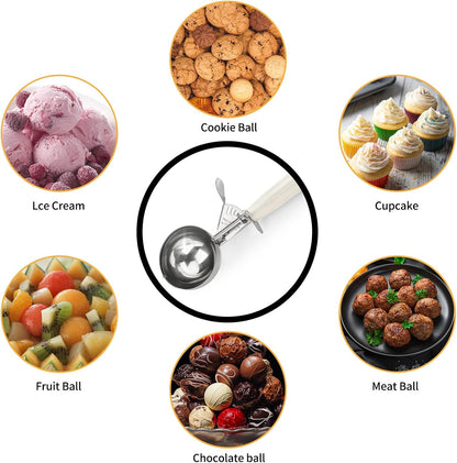 Portion Scoop - Disher, Cookie Scoop, Food Scoop - Portion Control - 18/8 Stainless Steel, Milk White Handle (#10 / 3oz)