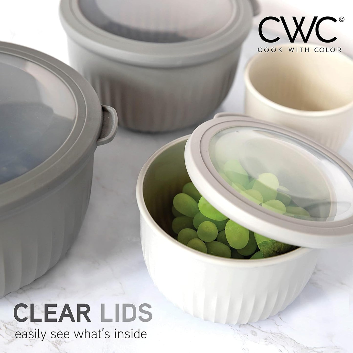 COOK WITH COLOR Prep Bowls with Lids- Wide and Deep Nesting Plastic Small Mixing Bowl Set with Lids, 8 Piece Set - Wide Bowls, Blue