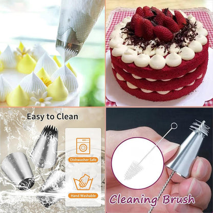 8 Pcs Rose Flower Piping Tips Set,Petal Icing Tips,PipingRose Nozzle,Stainless Steel Cake Decorating Pastry Tools, for CakeDecorating,with A Cleaning Brush (Rose-8pcs)