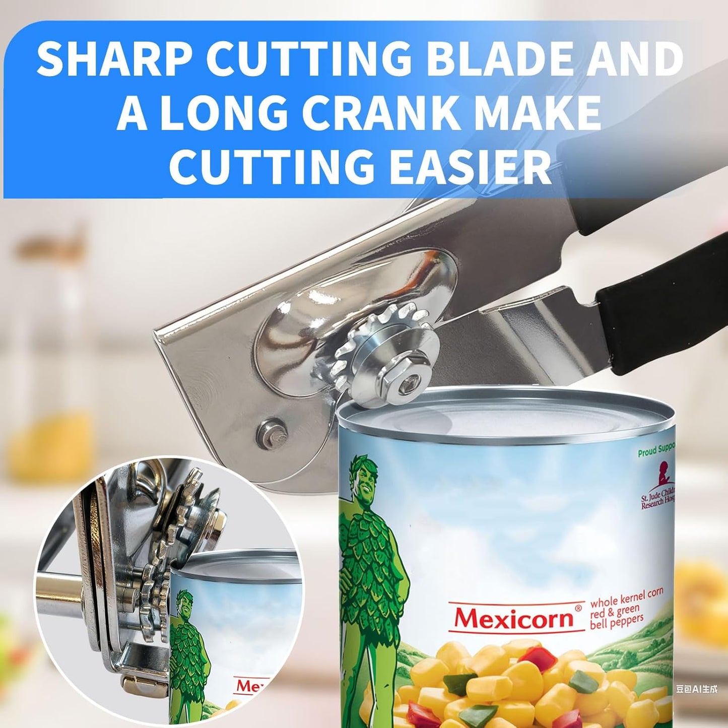 Heavy Duty Manual Can Opener with Magnet, Smooth Edge No Sharp Edges, Extra Long Easy-Grip Non-Slip Handle for Seniors Arthritis & Weak Hands, Food Grade Stainless Steel for Kitchen Camping RV