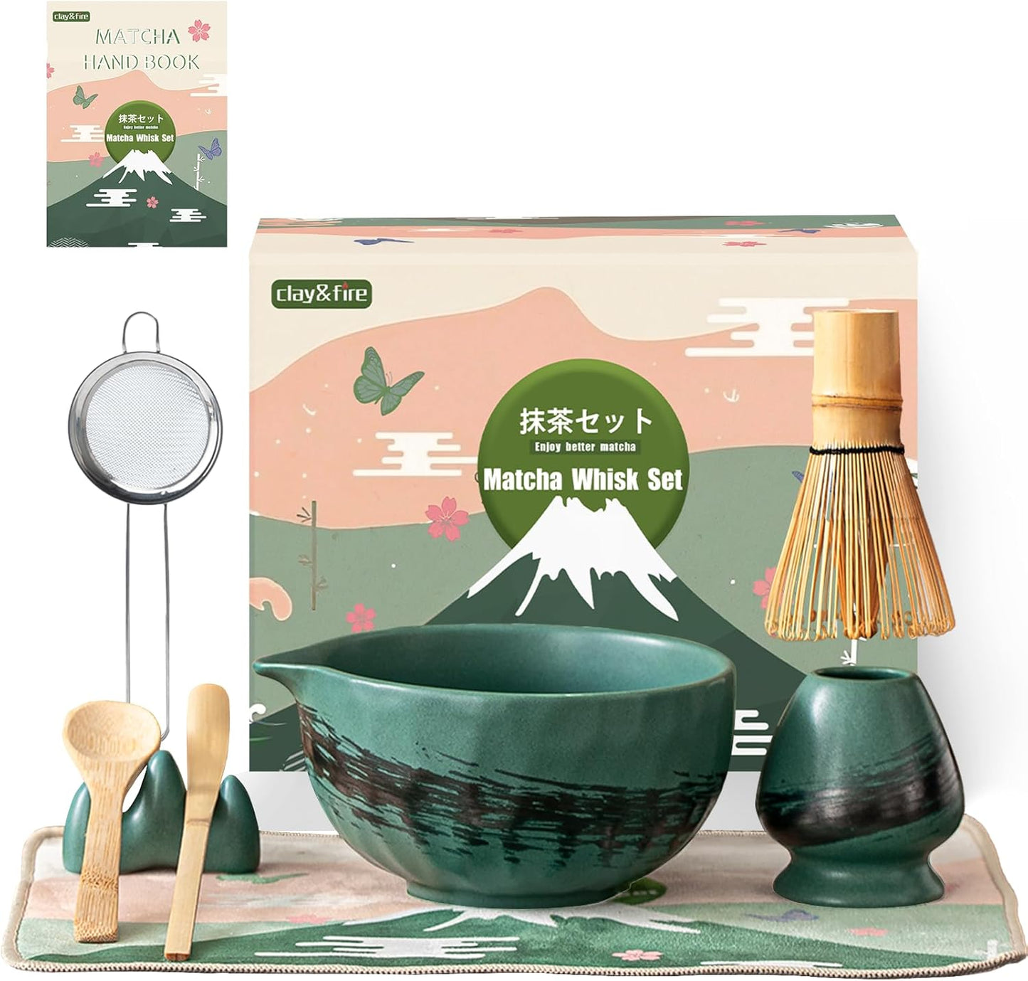 Clay&Fire Matcha Whisk Set, 9 pcs Ceramic Matcha Set, Gifts for Women,Matcha Bowl with Spout and Whisk, Matcha Kit for Matcha Lovers, Gift Mother's Day, Birthday, Anniversary