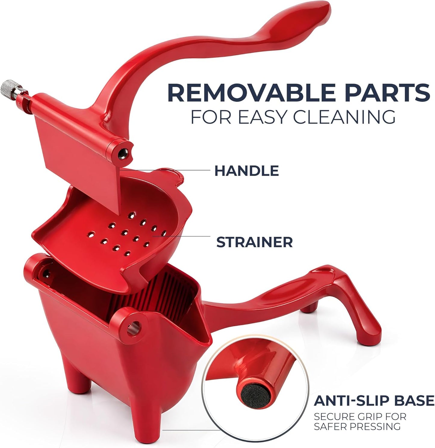Zulay Manual Fruit Juicer- Heavy Duty Juice Press Squeezer with Detachable Lever & Removable Strainer - Fruit Press & Hand Juicer For Pomegranates, Lemons, Oranges, and More (Yellow)