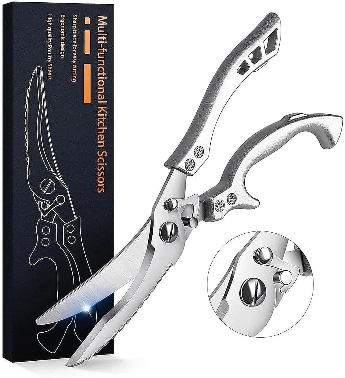 Dream Reach Poultry Shears, Heavy Duty Kitchen Shears with Serrated Edge, No Rust Spring Loaded, Multipurpose Stainless Steel Kitchen Scissors for Chicken, Bone, Meat, Turkey, Fish Thanksgiving Gifts