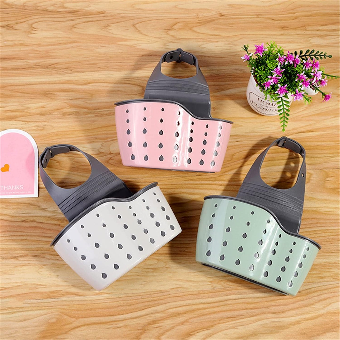 YYaaloa Sink Basket Sink Strainers Basket Kitchen Drain Shelf Sink Storage Holder (style 2- Pink)
